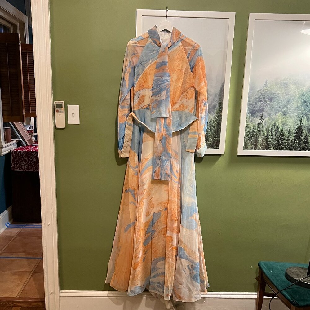 Don Louis Vintage Marbled Chiffon Gown